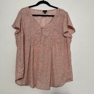 Torrid Womens Pink Polka Dot Georgette Blouse Button Front Flowy Size 2/2X/20-22